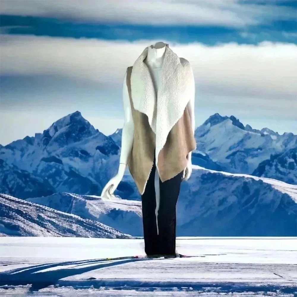 Coco + Jaimeson Tan Faux Shearling Open Front Ves… - image 6